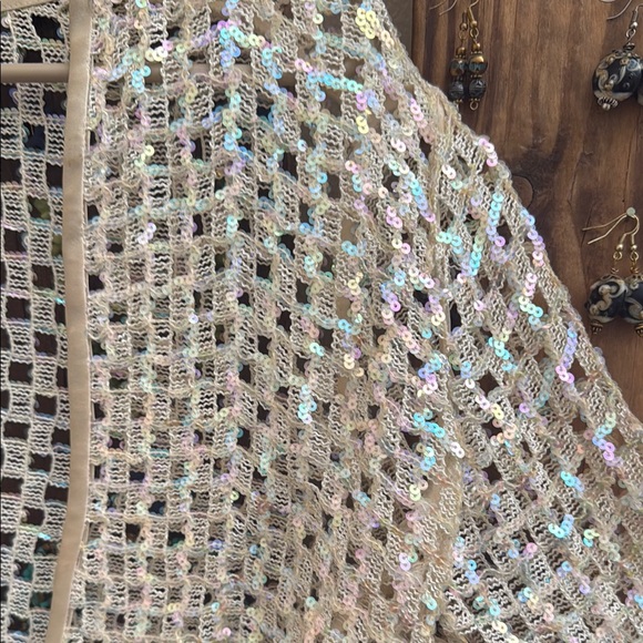 Sequin Mesh Women's Sweater - Cream size S - Picture 5 of 7
